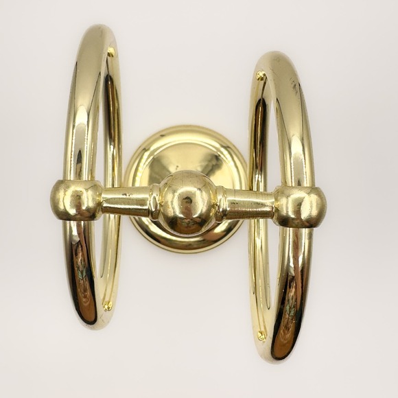 Polished Brass Towel Holder Double Ring Holder Stand Bathroom Accessory c 1970s - Picture 7 of 13